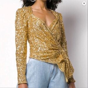 The Attico Gold Sequin Embellished Wrap Sweetheart Neckline Top SZ 2